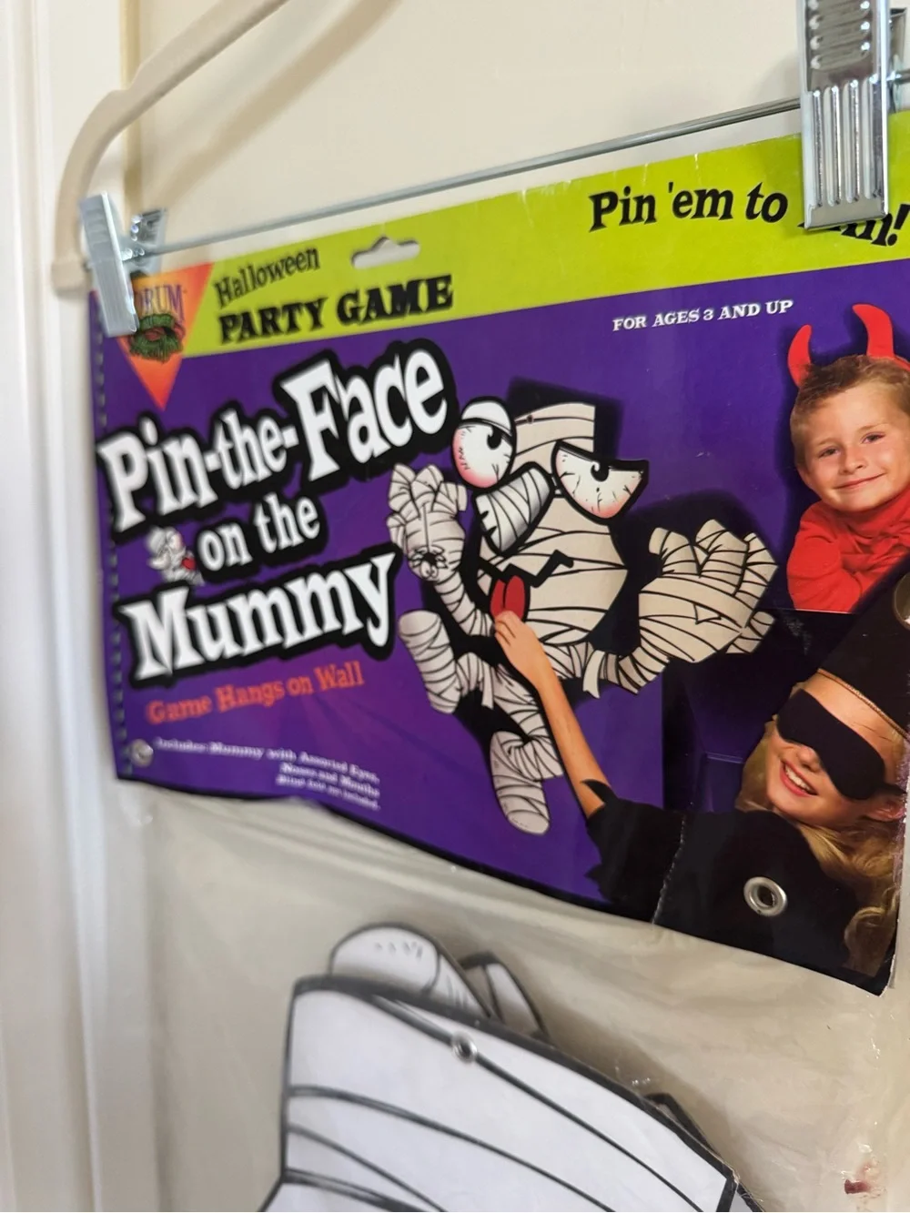 Pin-the-Face on the Mummy Halloween Party Game - Purple & White